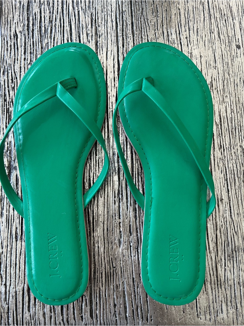 J. Crew Emerald Green Leather Thong Sandals